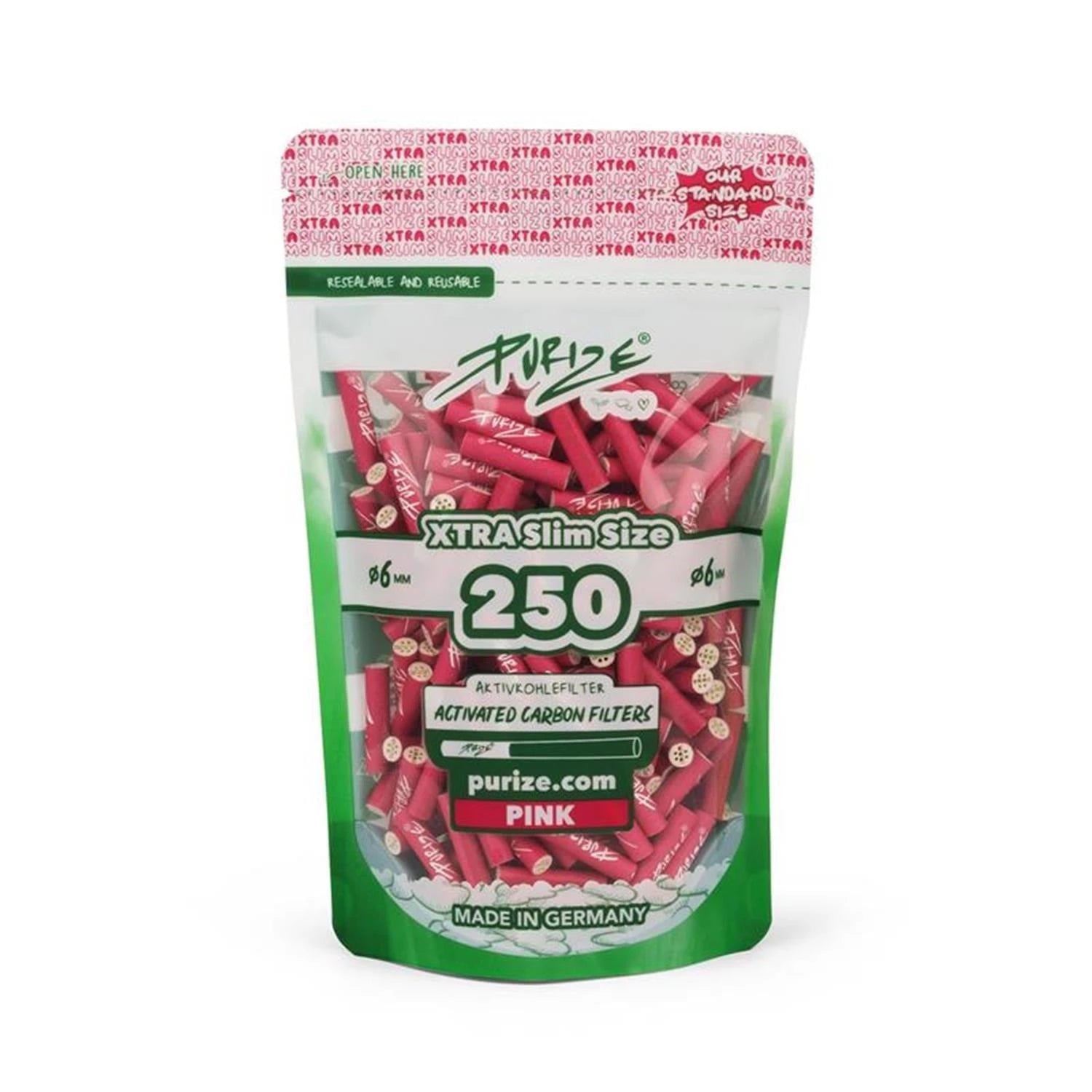 PURIZE Aktivkohlefilter XTRA Slim 6mm - verschiedene Farben (250 Stück) PURIZE